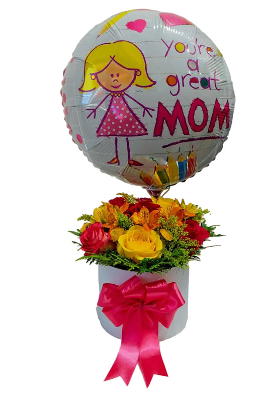 Arreglo Floral Colorido con Globo Happy Mother’s Day 🌺🎈