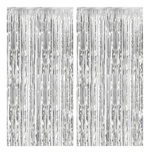 2 cortinas plateado