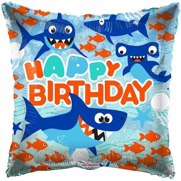 HAPPY BIRTHDAY SHARKS CLEARVIEW FOIL BALLOONS