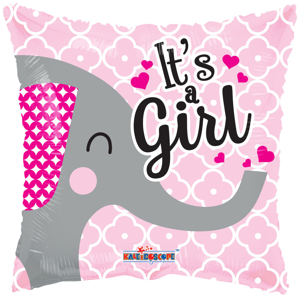 BABY GIRL ELEPHANT GELLIBEAN SQUARE FOIL BALLOON 18"