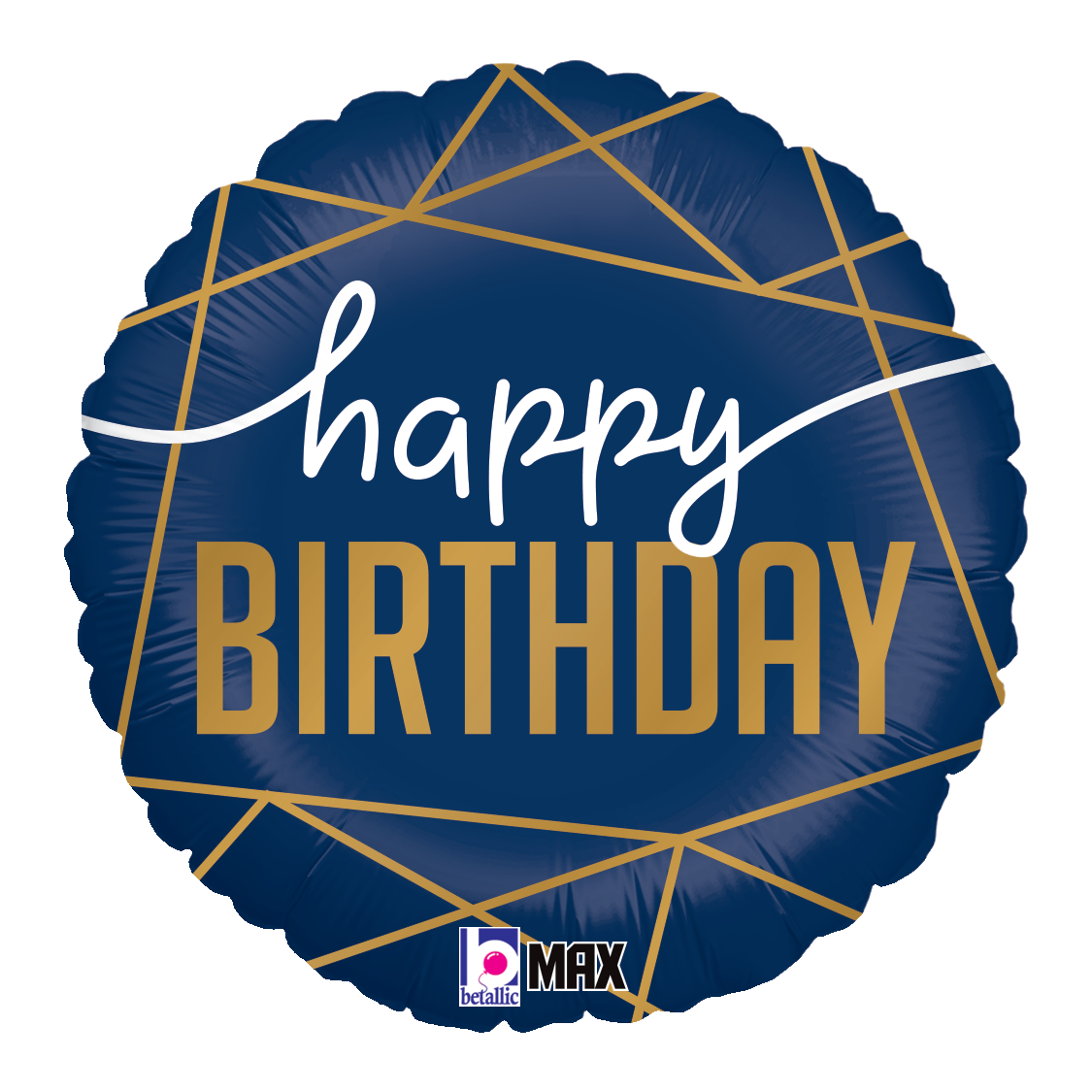 METALICO 18¨ AZUL MARINO CON DORADO HAPPY BIRTHDAY (ESTILO DE GLOBO : CON HELIO )