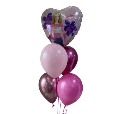 Arreglo de globos con corazon metalico barbie