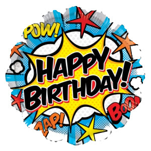 METÁLICO "HAPPY BIRTHDAY" ESTILO CÓMIC (18")