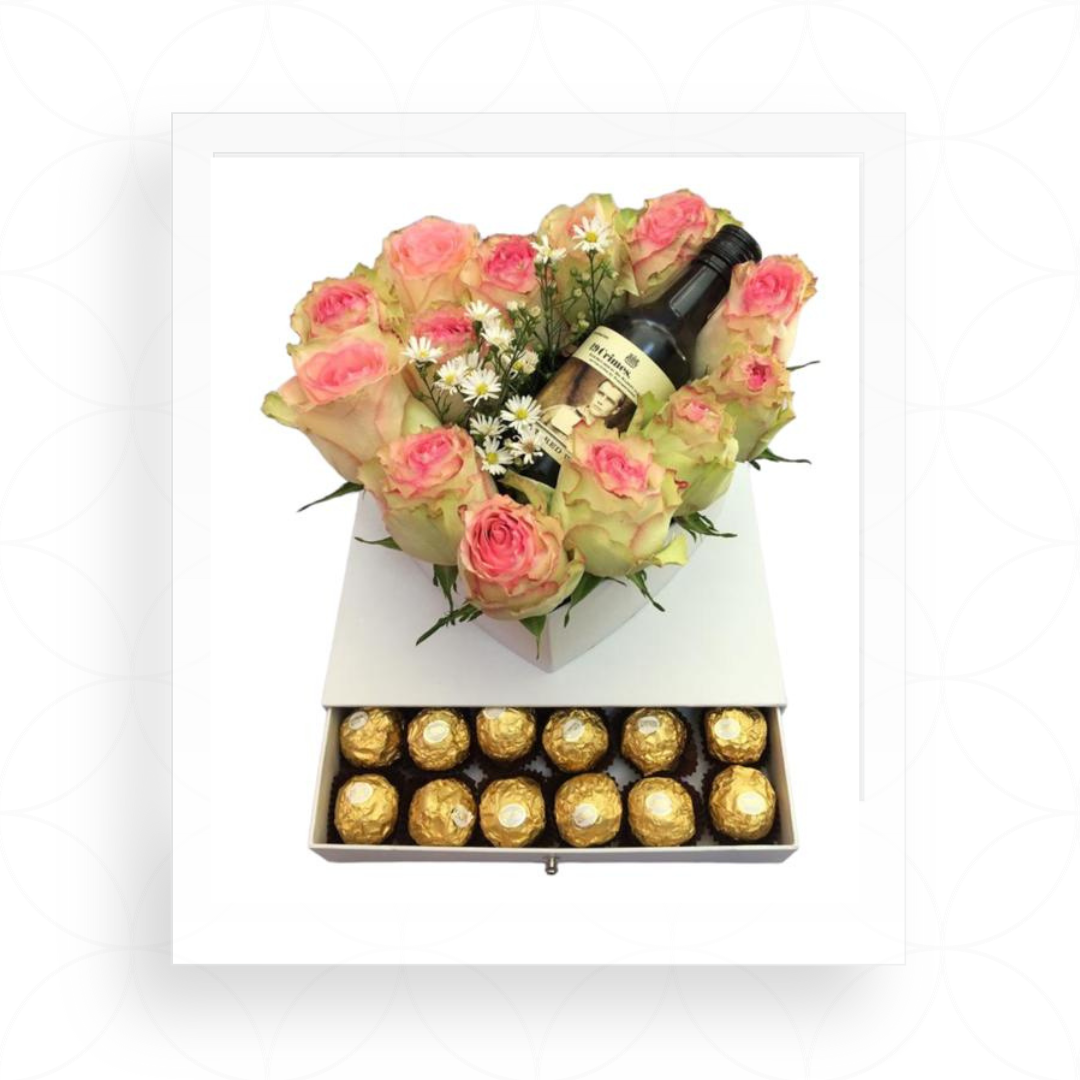 Arreglo 12 flores + mini vino 19 crime
