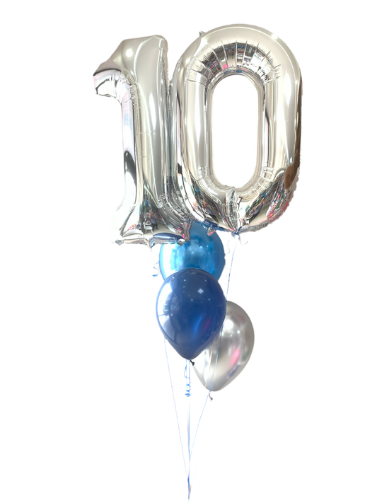 Arreglo de globos número 10 con globos azules
