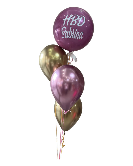 Arreglo de globos rosado con dorado
