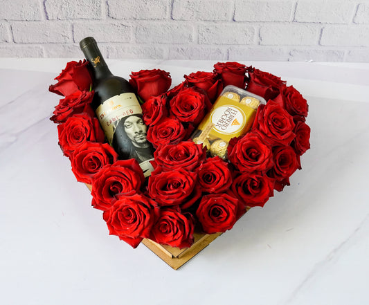 Arreglo de Flores con Vino & Chocolates