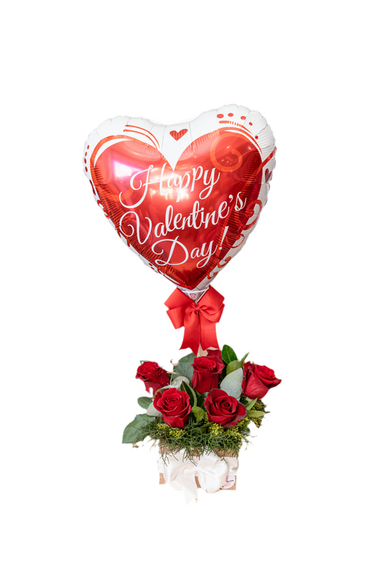 Happy Valentine’s Day arreglo de rosas rojas