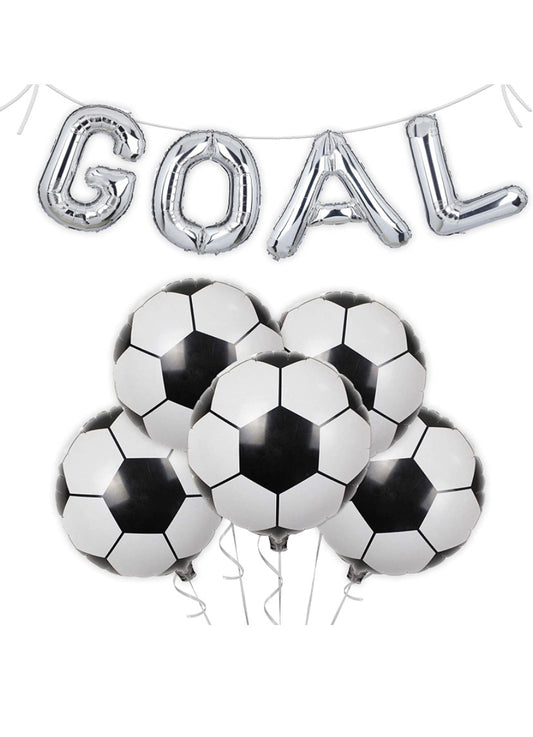 Arreglo de Globos 5 Metalicos 18'' Soccer Futball + letrero 16''