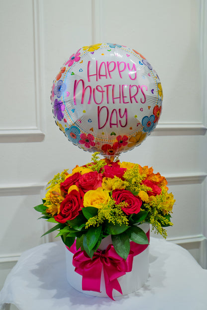 Arreglo Floral Día de las Madres con Globo Decorativo 🌸🎈