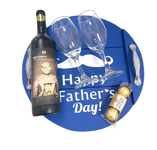 Bandeja Azul Personalizada con Vino y Copas