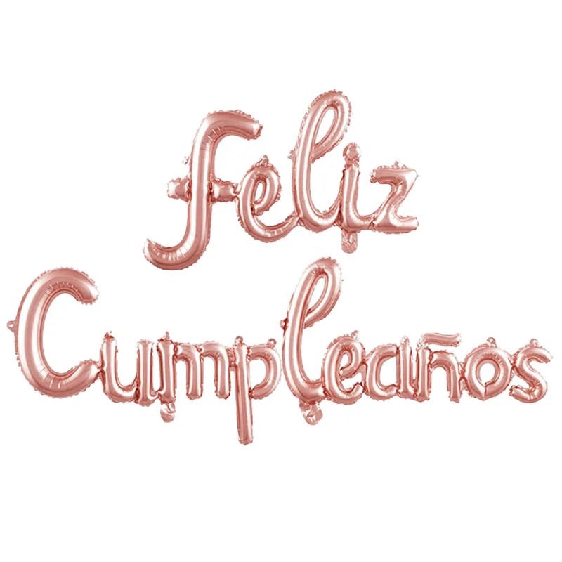 Letrero inflable Feliz Cumpleaños cursivo Rose Gold