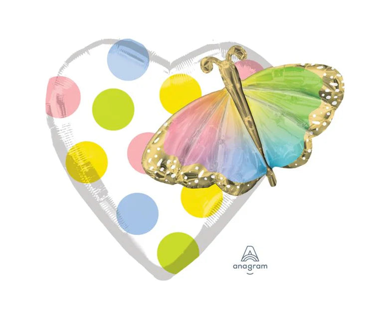 METÁLICO SUPERSHAPE BALLOON CORAZÓN MARIPOSA HAPPY BIRTHDAY