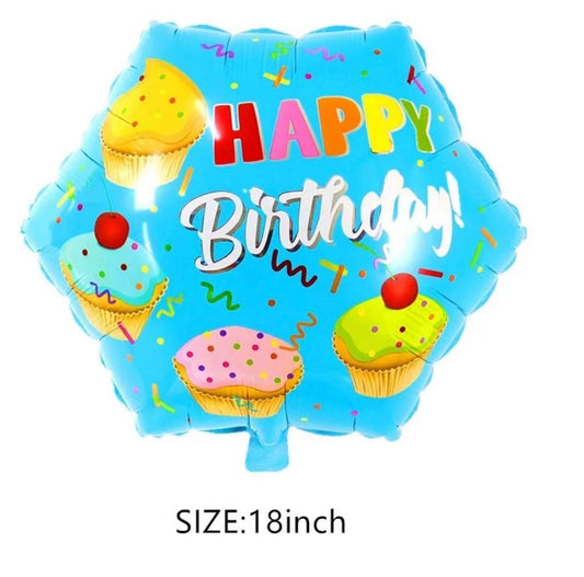 METALICO 18¨ EXAGONAL  HAPPY BIRTHDAY DE CUPCAKES