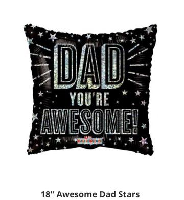 METALICO 18¨ CUADRADO NEGRO CON ESTRELLAS PLATEADAS. DAD YOU'RE AWESOME!